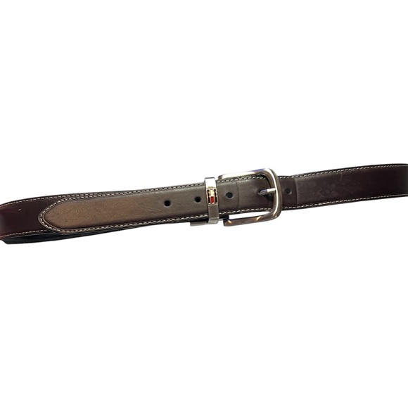 TOMMY HILFIGER LEATHER BELT Brown Black Bonded Leather Men’s Size 38 FAST SHIP - Picture 9 of 10